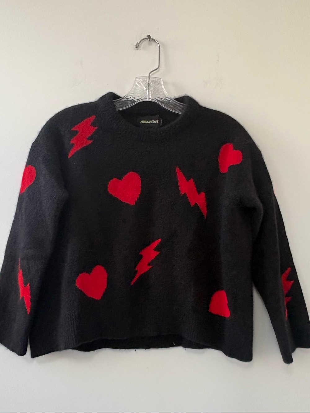 ZADIG & VOLTAIRE MARCUS BIS Black Printed Cashmere Knit Sweater Estimated Size M